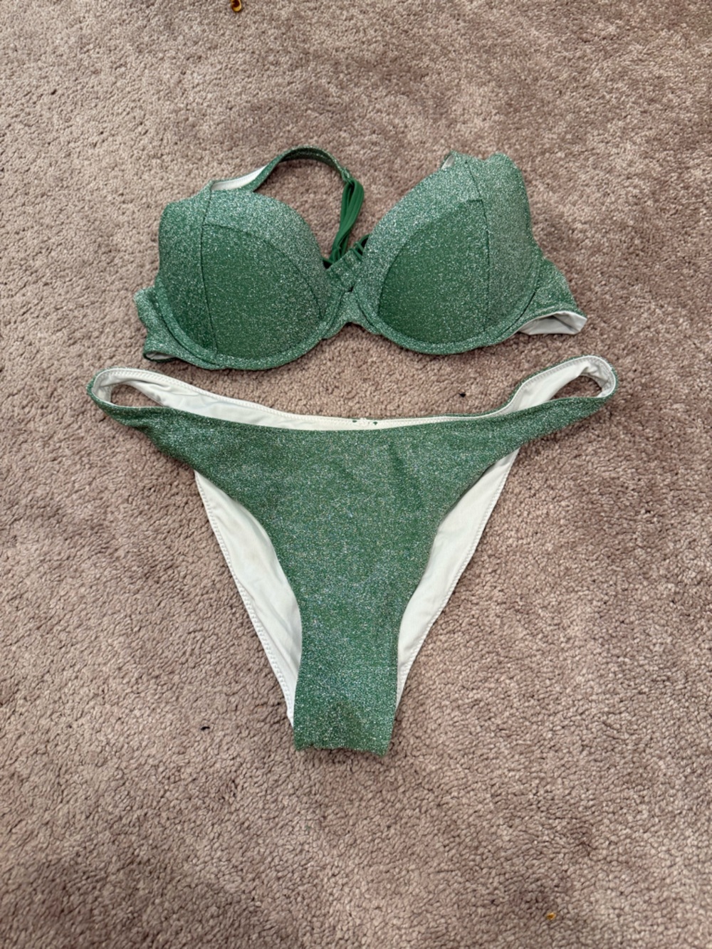 PINK Green Glitter Two-Piece Bikini